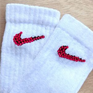 Kids Nike socks with neon pink rhinestones